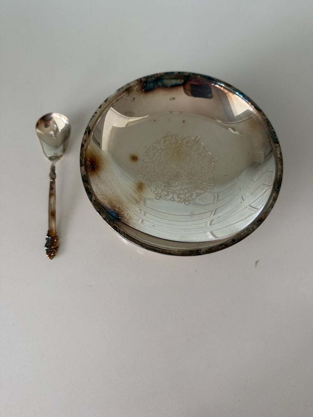 Community Silverplate Pierced Serving Spoon and Ornate Dish Set